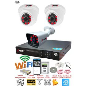 Fury 14125525 2 İç 1 Dış Kameralı 5MP Lens 2MP 320GB Görüntü Gece Görüşlü FHD Güvenlik Kamerası