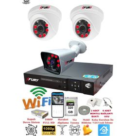 Fury 14125525 2 İç 1 Dış Kameralı 5MP Lens 2MP 320GB Görüntü Gece Görüşlü FHD Güvenlik Kamerası