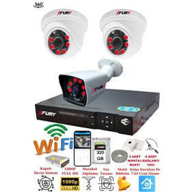 Fury 14125525 2 İç 1 Dış Kameralı 5MP Lens 2MP 320GB Görüntü Gece Görüşlü FHD Güvenlik Kamerası