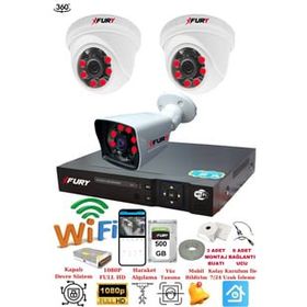 Fury 14125525 2 İç 1 Dış Kameralı 5MP Lens 2MP Görüntü 500GB Gece Görüşlü FHD Güvenlik Kamerası