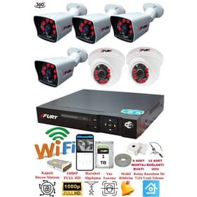 Fury 14125525 2 İç 4 Dış Kameralı 5MP Lens 2MP Görüntü 1TB Gece Görüşlü Full HD Güvenlik Kamerası