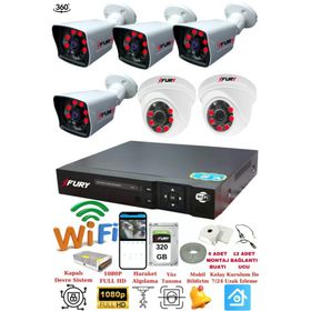 Fury 14125525 2 İç 4 Dış Kameralı 5MP Lens 2MP Görüntü 320GB Gece Görüşlü Full HD Güvenlik Kamerası