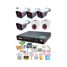 Fury 14125525 2 İç 4 Dış Kameralı 5MP Lens 2MP Görüntü 320GB Gece Görüşlü Full HD Güvenlik Kamerası