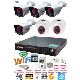 Fury 14125525 2 İç 4 Dış Kameralı 5MP Lens 2MP Görüntü 320GB Gece Görüşlü Full HD Güvenlik Kamerası