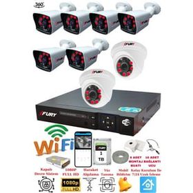 Fury 14125525 2 İç 6 Dış Kameralı 5MP Lens 2MP Görüntü 1TB Gece Görüşlü Full HD Güvenlik Kamerası