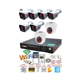 Fury 14125525 2 İç 6 Dış Kameralı 5MP Lens 2MP Görüntü 1TB Gece Görüşlü Full HD Güvenlik Kamerası