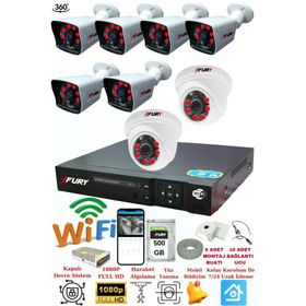 Fury 14125525 2 İç 6 Dış Kameralı 5MP Lens 2MP Görüntü 500GB Gece Görüşlü Full HD Güvenlik Kamerası