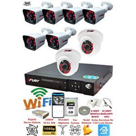 Fury 14125525 2 İç 6 Dış Kameralı 5MP Lens 2MP Görüntü 500GB Gece Görüşlü Full HD Güvenlik Kamerası