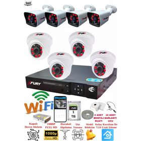 Fury 14125525 4 İç 4 Dış Kameralı 5MP Lens 2MP Görüntü 1TB Gece Görüşlü Full HD Güvenlik Kamerası