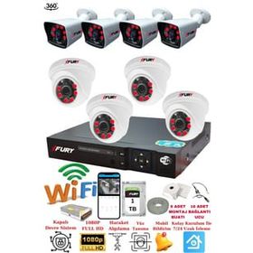 Fury 14125525 4 İç 4 Dış Kameralı 5MP Lens 2MP Görüntü 1TB Gece Görüşlü Full HD Güvenlik Kamerası