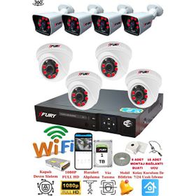 Fury 14125525 4 İç 4 Dış Kameralı 5MP Lens 2MP Görüntü 1TB Gece Görüşlü Full HD Güvenlik Kamerası