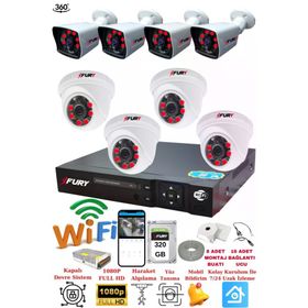 Fury 14125525 4 İç 4 Dış Kameralı 5MP Lens 2MP Görüntü 320GB Gece Görüşlü Full HD Güvenlik Kamerası