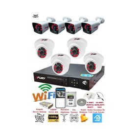 Fury 14125525 4 İç 4 Dış Kameralı 5MP Lens 2MP Görüntü 320GB Gece Görüşlü Full HD Güvenlik Kamerası