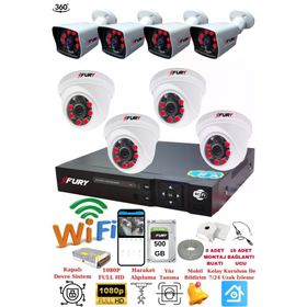 Fury 14125525 4 İç 4 Dış Kameralı 5MP Lens 2MP Görüntü 500GB Gece Görüşlü Full HD Güvenlik Kamerası