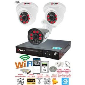 Fury 14125570 2 İç 1 Dış Kameralı 5MP Lens 2MP Görüntü 1TB Gece Görüşlü Full HD Güvenlik Kamerası