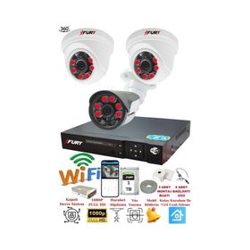 Fury 14125570 2 İç 1 Dış Kameralı 5MP Lens 2MP Görüntü 1TB Gece Görüşlü Full HD Güvenlik Kamerası