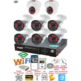 Fury 14125570 2 İç 6 Dış Kameralı 5MP Lens 2MP Görüntü 1TB Gece Görüşlü Full HD Güvenlik Kamerası