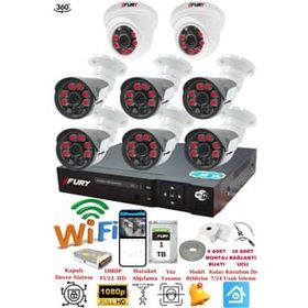 Fury 14125570 2 İç 6 Dış Kameralı 5MP Lens 2MP Görüntü 1TB Gece Görüşlü Full HD Güvenlik Kamerası
