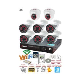 Fury 14125570 2 İç 6 Dış Kameralı 5MP Lens 2MP Görüntü 1TB Gece Görüşlü Full HD Güvenlik Kamerası