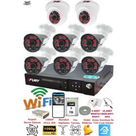 Fury 14125570 2 İç 6 Dış Kameralı 5MP Lens 2MP Görüntü 1TB Gece Görüşlü Full HD Güvenlik Kamerası