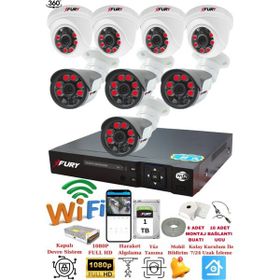 Fury 14125570 4 İç 4 Dış Kameralı 5MP Lens 2MP Görüntü 1TB Gece Görüşlü Full HD Güvenlik Kamerası
