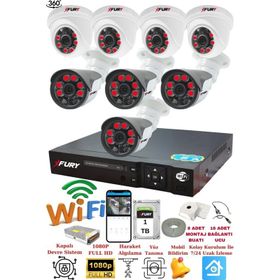 Fury 14125570 4 İç 4 Dış Kameralı 5MP Lens 2MP Görüntü 1TB Gece Görüşlü Full HD Güvenlik Kamerası