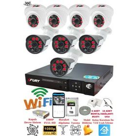 Fury 14125570 4 İç 4 Dış Kameralı 5MP Lens 2MP Görüntü 1TB Gece Görüşlü Full HD Güvenlik Kamerası