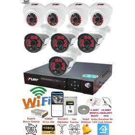 Fury 14125570 4 İç 4 Dış Kameralı 5MP Lens 2MP Görüntü 1TB Gece Görüşlü Full HD Güvenlik Kamerası