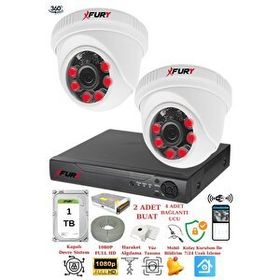 Fury 1412A 2 Kameralı 5MP 3.6 mm Lens 2MP Görüntü 1TB 6 Atom Led Gece Görüşlü Full HD Güvenlik Kamerası