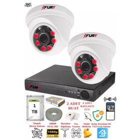 Fury 1412A 2 Kameralı 5MP 3.6 mm Lens 2MP Görüntü 1TB 6 Atom Led Gece Görüşlü Full HD Güvenlik Kamerası