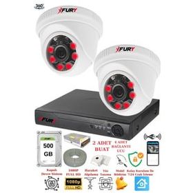 Fury 1412A 2 Kameralı 5MP 3.6 mm Lens 2MP Görüntü 500GB 6 Atom Led Gece Görüşlü Full HD Güvenlik Kamerası