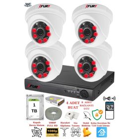 Fury 1412A 4 Kameralı 5MP 3.6 mm Lens 2MP Görüntü 1TB 6 Atom LED Gece Görüşlü Full HD Güvenlik Kamerası