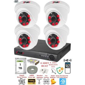 Fury 1412A 4 Kameralı 5MP 3.6 mm Lens 2MP Görüntü 1TB 6 Atom LED Gece Görüşlü Full HD Güvenlik Kamerası