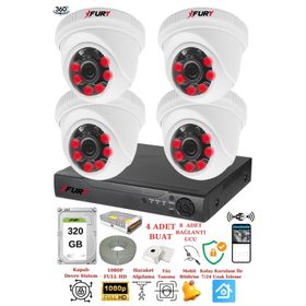 Fury 1412A 4 Kameralı 5MP 3.6 mm Lens 2MP Görüntü 320GB 6 Atom LED Gece Görüşlü Full HD Güvenlik Kamerası