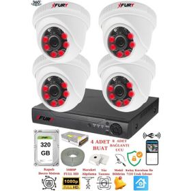 Fury 1412A 4 Kameralı 5MP 3.6 mm Lens 2MP Görüntü 320GB 6 Atom LED Gece Görüşlü Full HD Güvenlik Kamerası