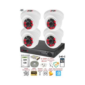 Fury 1412A 4 Kameralı 5MP 3.6 mm Lens 2MP Görüntü 320GB 6 Atom LED Gece Görüşlü Full HD Güvenlik Kamerası