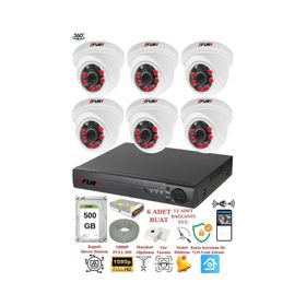 Fury 1412A 6 Kameralı 5MP 3.6 mm Lens 2MP Görüntü 500GB 6 Atom Led Gece Görüşlü Full HD Güvenlik Kamera