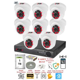 Fury 1412A 8 Kameralı 5MP 3.6 mm Lens 2MP Görüntü 1TB 6 Atom LED Gece Görüşlü Full HD Güvenlik Kamerası