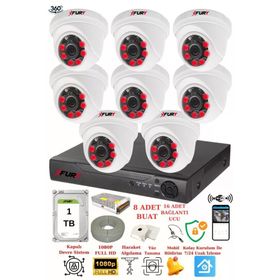 Fury 1412A 8 Kameralı 5MP 3.6 mm Lens 2MP Görüntü 1TB 6 Atom LED Gece Görüşlü Full HD Güvenlik Kamerası