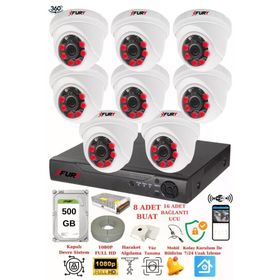 Fury 1412A 8 Kameralı 5MP 3.6 mm Lens 2MP Görüntü 500GB 6 Atom LED Gece Görüşlü Full HD Güvenlik Kamerası