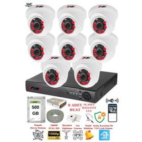Fury 1412A 8 Kameralı 5MP 3.6 mm Lens 2MP Görüntü 500GB 6 Atom LED Gece Görüşlü Full HD Güvenlik Kamerası