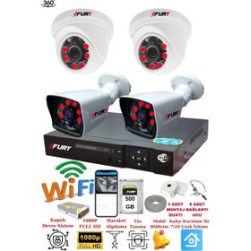 Fury 251412 4 Kameralı 5MP 3.6 mm Lens 2MP Görüntü 500GB 6 Atom Led Gece Görüşlü Full HD Güvenlik Kamerası