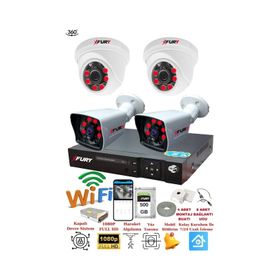 Fury 251412 4 Kameralı 5MP 3.6 mm Lens 2MP Görüntü 500GB 6 Atom Led Gece Görüşlü Full HD Güvenlik Kamerası