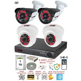 Fury 551412 4 Kameralı 5MP 3.6 mm Lens 2MP Görüntü 1TB 6 Atom LED Gece Görüşlü Full HD Güvenlik Kamerası