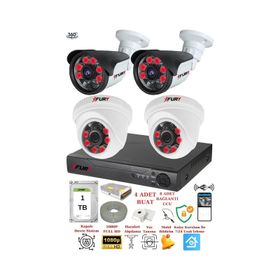 Fury 551412 4 Kameralı 5MP 3.6 mm Lens 2MP Görüntü 1TB 6 Atom LED Gece Görüşlü Full HD Güvenlik Kamerası