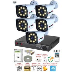 Fury 5520W 5 Kameralı 5MP Lens 1080P 2MP Color Görüntü 1TB 8 Warm Led Gece Görüş Full HD Güvenlik Kamera