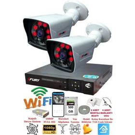 Fury 5525A 2 Kameralı 5MP Lensli 1080P 2MP Görüntü 6 Atom 500GB Gece Görüşlü Full HD Güvenlik Kamerası
