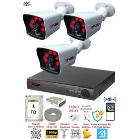 Fury 5525A 3 Kameralı 5MP Lensli 1080P 2MP Görüntü 1TB 6 Atom Gece Görüşlü Full Hd Güvenlik Kamerası