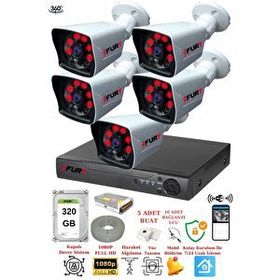 Fury 5525A 5 Kameralı 1080P Görüntü 320GB 6 Atom Gece Görüşlü Full HD Akıllı Güvenlik Kamerası