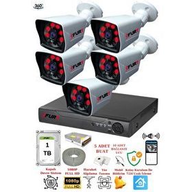 Fury 5525A 5 Kameralı 5MP Lensli 1080P 2MP Görüntü 1TB 6 Atom Gece Görüşlü Full HD Güvenlik Kamerası
